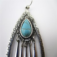 Boucles d'oreilles en forme de goutte d'eau pour femmes, style bohème rétro, pierre turquoise, vintage, plaqué argent antique
