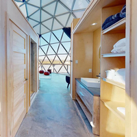 Dôme géodésique de luxe de 16 pieds en verre pour glamping, hôtel igloo avec salle de bain et poêle