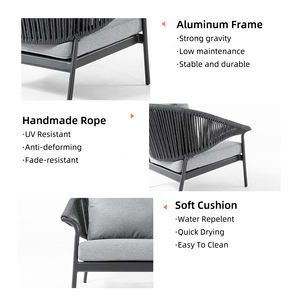 Ensemble de meubles de patio en corde pour toutes les saisons, canapé d'extérieur moderne avec table basse, ensemble de salon de jardin de luxe pour balcon - Product Image 3