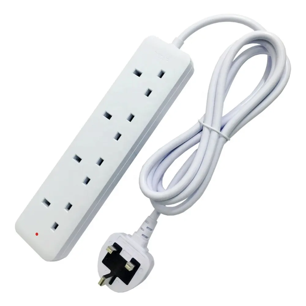 1.8M Electrical Extension Lead with Switches 4 Power Sockets White power strip connection plug switch