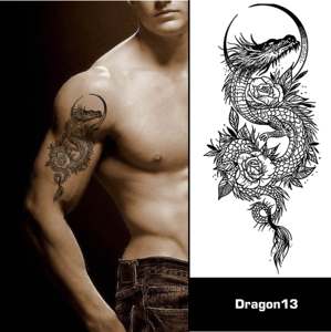 Autocollants de <span class=keywords><strong>tatouage</strong></span> semi-permanents pour hommes, motif Dragon Herbal Juice, pour poitrine, épaules et cou, durée d'un mois et demi - Product Image 1