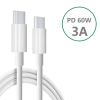 Câble de charge rapide USB Type-C vers C en TPE blanc ultra-fin OD2.9mm 2m 3m PD60W 3A20V pour Macbook Iphone15 Huawei Xiaomi
