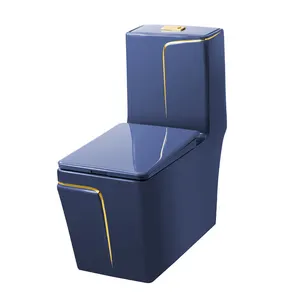 Wholesale high quality creative design golden line blue bathroom luxury toilet for sale