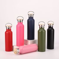 Bouteille d'eau isotherme en acier inoxydable jaune de 500 ml pour le sport, la gym, le cyclisme, les voyages, avec bouchon en bambou