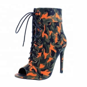 Botines de tacón alto para mujer, talla grande 43, camuflaje, punta abierta, tacón fino, con cordones delanteros, zapatos de vestir con bolsos - Product Image 3