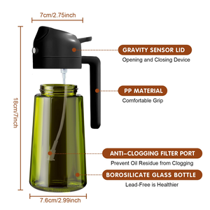 Bouteille pulvérisateur d'huile en verre réutilisable de 470 ml, 2-en-1, vaporisateur et distributeur d'huile d'olive pour friteuse à air et cuisine - Product Image 3