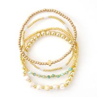 Bracelet en alliage plaqué or style bohème, motif géométrique, perles empilées, bijoux de mode estivaux pour anniversaire