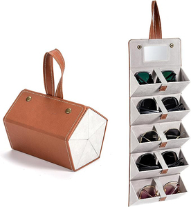 Organizzatore per Occhiali da Sole Pieghevole di Lusso a 5 Scomparti in PU, Custodia per Occhiali con Specchio, Vendita Diretta dalla Fabbrica - Product Image 4