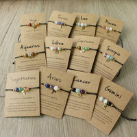Bracelets de mode tendance en pierres naturelles, bracelets perlés faits à la main, bracelets en corde du zodiaque pour femmes, cadeau d'anniversaire