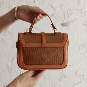 July 7th Bamboo Weaving Crossbody Bag <b>Small</b> Square Flap Women's <b>Handbag</b> Retro Stylish Everyday Outfits Fall 2023 - Product Image 3