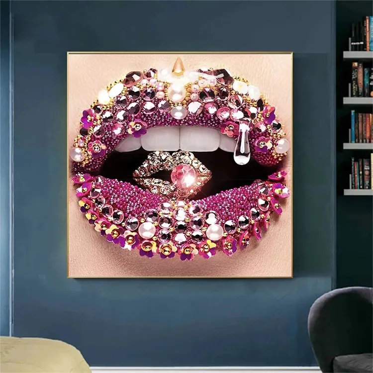 Sexy Diamant Lippen Canvas Schilderij Posters En Prints Wall Art Moderne Decoratieve Foto Schilderij