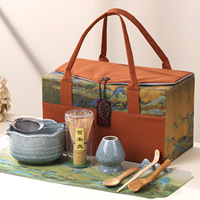 Ensemble de 9 ustensiles pour cérémonie du matcha avec logo personnalisé, fouet, bol, sac de rangement en cuir, kit de voyage complet pour matcha