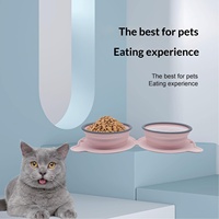 Bol double pliable en silicone pour animaux de compagnie, protection du cou, bol pour nourriture et eau pour chien et chat, voyage en plein air, camping, distributeur de nourriture pour animaux de compagnie