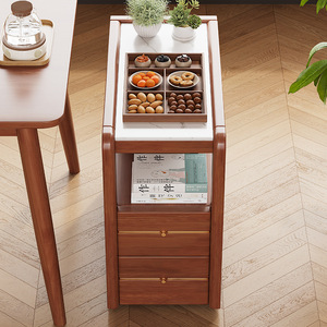 Aoga Furniture Chinese Style Movable Side Cabinet Stone Top 3 Compartments Multifunction Living Room Storage <b>Trolley</b> - Product Image 4