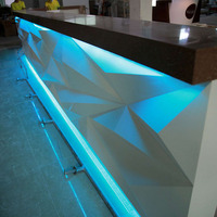 Lumières LED bleues pour boîte de nuit, bar à domicile, comptoir, table en Corian, surface solide blanche et marron, mobilier commercial moderne pour restaurant et centre commercial