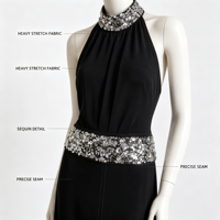 Robe de soirée formelle pour femme, col halter, col haut, richement ornée de perles et de sequins, sans manches, coupe ajustée, longueur maxi