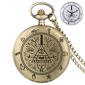 Collier pendentif moderne avec montre de poche à quartz, thème Diable à un œil, inspiré de Bill Cipher de Gravity Falls et de la pierre précieuse du temps de la série Strange Town - Product Image 1
