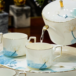 Light Luxury Ceramic Tea Set Home Jingdezhen New Chinese Bone China High-end Kettle <b>Cup</b> Classic Style Crackle Glaze <b>Cups</b> <b>Saucers</b> - Product Image 4