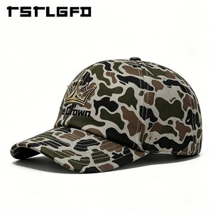 Custom Logo 6 Panel <b>Camo</b> Baseball <b>Cap</b> Wholesale Bulk Rubber Patch Curved Brim Hat Structured Manufacturer - Product Image 1