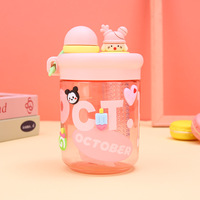 Gourde portable pour filles, 500 ml, sans BPA, réutilisable, en plastique, avec paille/filtre, pour enfants