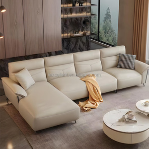 Ensemble Chesterfield en cuir véritable de type L, tissu italien, tissu adapté aux bébés, matériau confortable pour hôtel, salon - Product Image 2