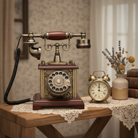 Téléphone filaire blanc antique avec cadran rotatif effet craquelé, livre d'or audio, messagerie vocale, mémoire 32 Go, idéal pour mariages et fêtes
