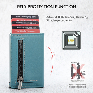 Anti-theft Rfid Protection <b>Wallet</b> Real Leather Metal Business Card <b>Holder</b> <b>Wallet</b> Aluminum Pop up Smart Card <b>Holder</b> With Zipper - Product Image 5