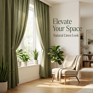 Ткань для штор с эффектом льна, полностью светонепроницаемая, 100% полиэстер, плотная, ширина 280 см, для отелей и гостиных - Product Image 3