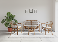 Ensemble table basse et chaise en rotin fait main FLADEO, mobilier de salon modulaire confortable, design antique asiatique, pour extérieur et appartements