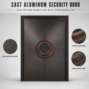 Puerta Doble de Entrada Anti-Robo de Aluminio Fundido a Medida con Panel de Relieve en Espiral y Anillo de Dorado para Exterior de Galería de Arte - Product Image 4