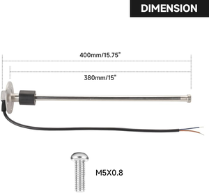 Sensor de Nivel de Combustible de Acero Inoxidable de 15 Pulgadas (380 mm) y 240-33 Ohmios para Tanques de Combustible de Barcos, Autos, Autocaravanas, Camiones y Vehículos - Product Image 6