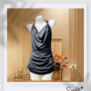 Vestido de lencería sexy para mujer, para banquete nocturno, negro, con aberturas, tela de jersey, pliegues laterales ajustables, talla grande - Product Image 4
