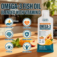 Huile de poisson liquide OKTW Omega-3 avec vitamine D, DHA et EPA, saveur mangue pêche, soutient la santé des yeux et du système immunitaire, soutien nutritionnel quotidien