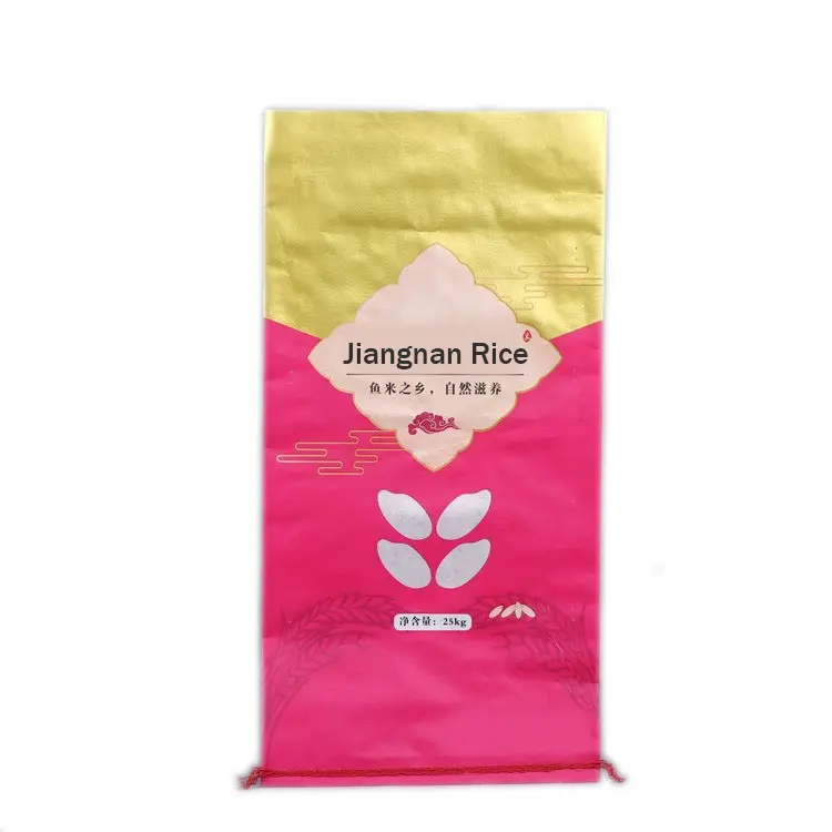 चावल बैग 25 किग्रा 50 किग्रा अनुकूलित बोरी डिजाइन प्लास्टिक मुद्रित पैकेजिंग बैग चावल चावल बैग खाद्य पैकेजिंग स्टैंड अप पाउच