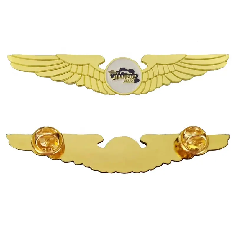 Custom Logo Metal 3D Gold Aviator Soft Enamel Aircraft Flight Eagle Pilot Wings Lapel Pin Badge For Uniform