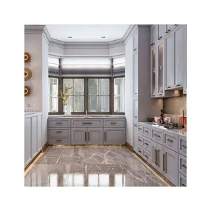 Factory Directly American Style Wholesale All Wood White Grey Shaker Laminate Modular Kitchen Cabinets Set