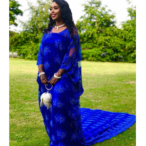 Élégante robe de mariée africaine somalienne de style Dirac fabriquée à la main de luxe en soie coton polyester dentelle embellissements brodés mariée - Product Image 1