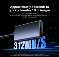 Lector de Tarjetas USB C SD 4.0 de Aluminio al por Mayor, Adaptador de Tarjeta de Memoria SD TF de Alta Velocidad UHS-II 312MB/s para Cámara de Video 4K