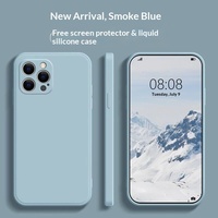 Coque de téléphone unisexe antichoc en silicone liquide bleu fumé à bords droits pour iPhone 14 Plus avec design minimaliste couleur unie
