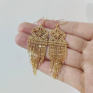 Xinfly 18K Pure Gold Sparkle Drop <b>Earrings</b> Elegant New Design Women's <b>Long</b> Tassels Fringe Dangle for Wedding Party Gift - Product Image 2