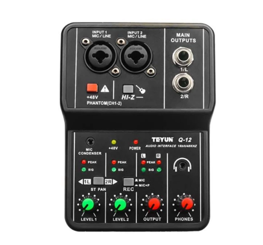 Q-12 Sound Card Audio Mixer Sound Board Console Desk System Interface 4 Channel 48V Power Stereo Computer Sound Card