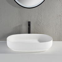 Lavabo de salle de bain ovale de luxe en acrylique composite, grand modèle, à poser sur comptoir