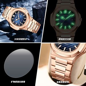 Bingbang Men's Quartz Watch Stainless Steel Band Blue Dial Luminous Calendar Waterproof Analog 11mm Fold Clasp - Product Image 2