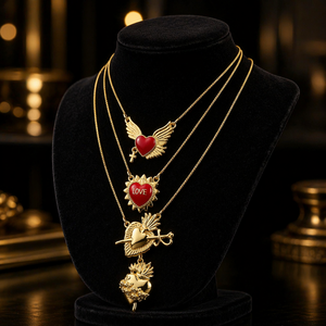 Collar <span class=keywords><strong>de</strong></span> Corazón Sagrado Chapado en <span class=keywords><strong>Oro</strong></span> <span class=keywords><strong>de</strong></span> 18K, Joyería Religiosa Católica para Mujer, Colgante Esmaltado con Diseño <span class=keywords><strong>de</strong></span> Corazón Flameante, Venta al Por Mayor - Product Image 2