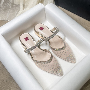 <strong>Champagne</strong> Luxury Block <strong>Heels</strong> Women's Mesh Pumps Size 31-43 3CM Low Pointy Toe Slip-On Anti-Slippery Disposable EVA Summer - Product Image 6