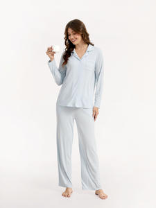 Pijamas de <span class=keywords><strong>Mujer</strong></span> OEM/ODM, Ropa de Dormir Modal sin Botones, Suave, Holgada, de Manga Larga, Ropa de Estar por Casa - Product Image 3