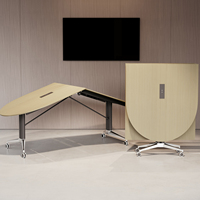 Table de conférence moderne en bois massif avec pieds en acier inoxydable - Multifonctionnelle, 10 places, pour la maison, le bureau, l'hôtel, la salle à manger, l'atelier