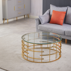 Modern minimalist living room furniture stainless steel golden table tempered glass Italian combination round coffee table