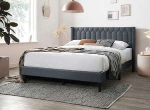 Modern Eco-Friendly Soft Bed 1pc King Size Adjustable Bed Charcoal <b>Burlap</b> <b>Fabric</b> Unique Diamond Design Headboard Bedroom - Product Image 6