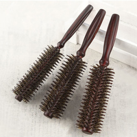 Brosse ronde pour séchage par soufflage, poils en nylon, masseur de cuir chevelu, peigne de soin des cheveux, manche rond en bois, brosse bouclée, style